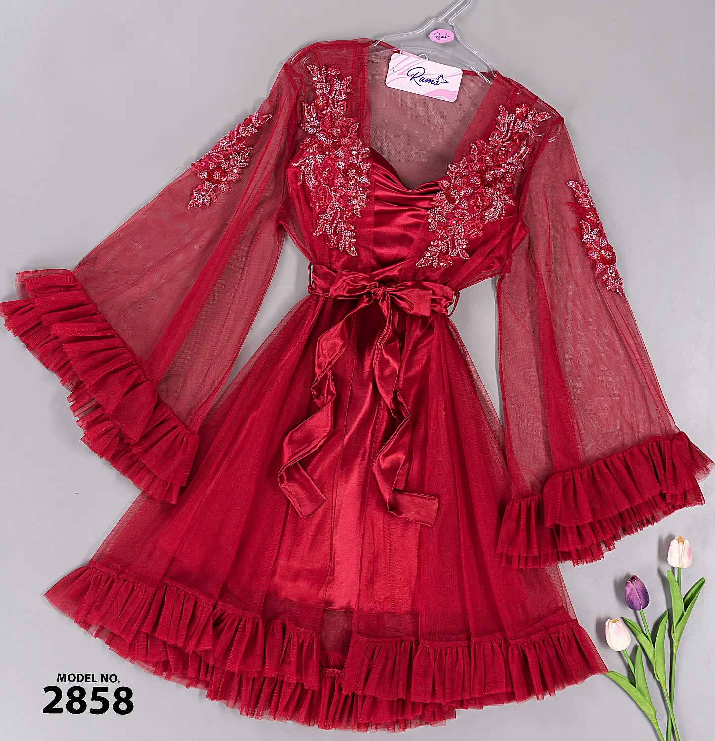 طقم صباحية قصير ساتان — كود 2858